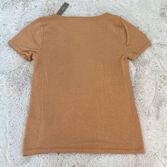 J. Crew V-neck T-shirt Stretch Linen Blend in Warm Brandy Size M - Picture 7 of 7